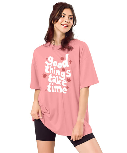 SHODOX Womens Oversized Drop Shoulder Printed T-Shirt | Soft, Breathable & Light Weight Cotton Blend | Loose Fit Stylish Top for