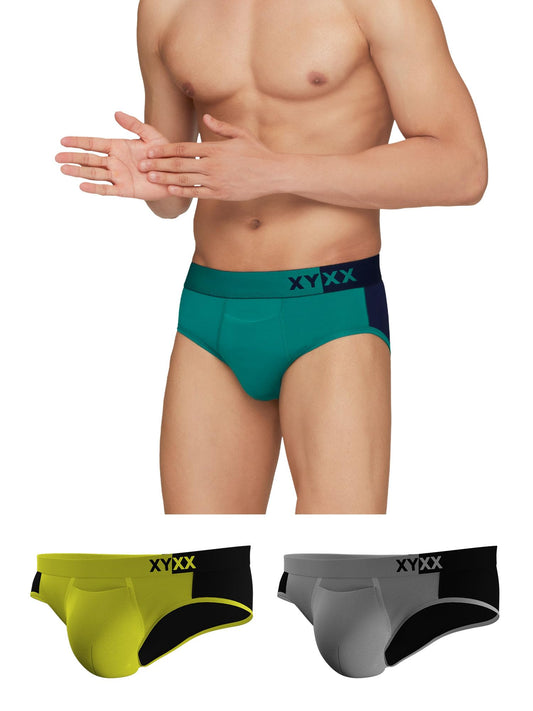 Xyxx MenS Underwear Dualist Intellisoft Antimicrobial Micro Modal Brief Pack Of 3 (Steel Grey & Black;Navigate & Black Iris;Lim