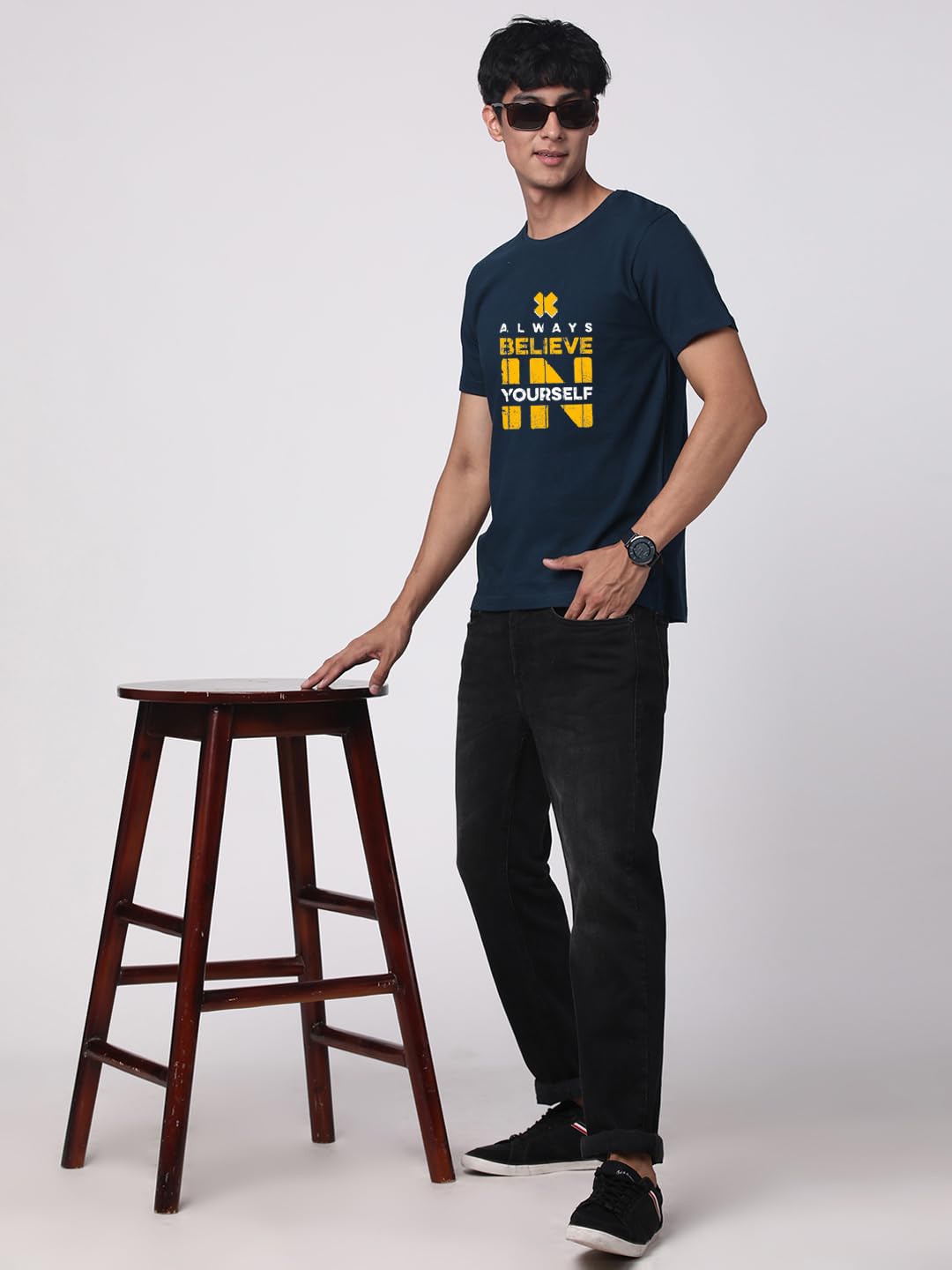 ADRO Mens Believe in Your Self Printed T-Shirt (R22-M-BEL-SB_Teal)