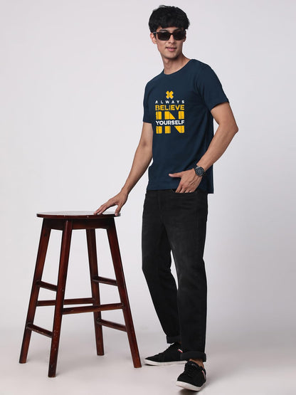 ADRO Mens Believe in Your Self Printed T-Shirt (R22-M-BEL-SB_Teal)