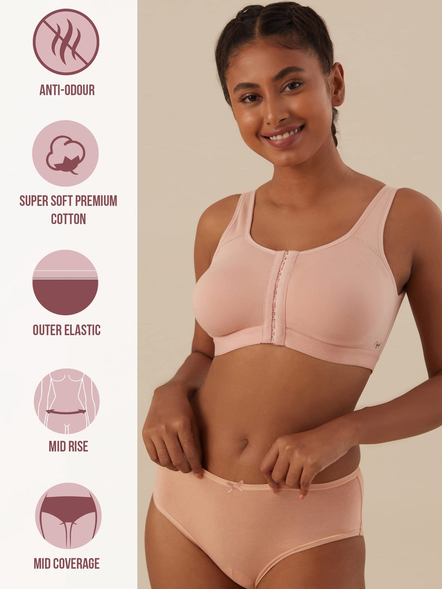 Nykd (Nyp033 All Nude Breathable Cotton Hipster Panty Set For Women (Pack Of 3) | Mid Rise, Medium Coverage With N Fresh Anti Ba