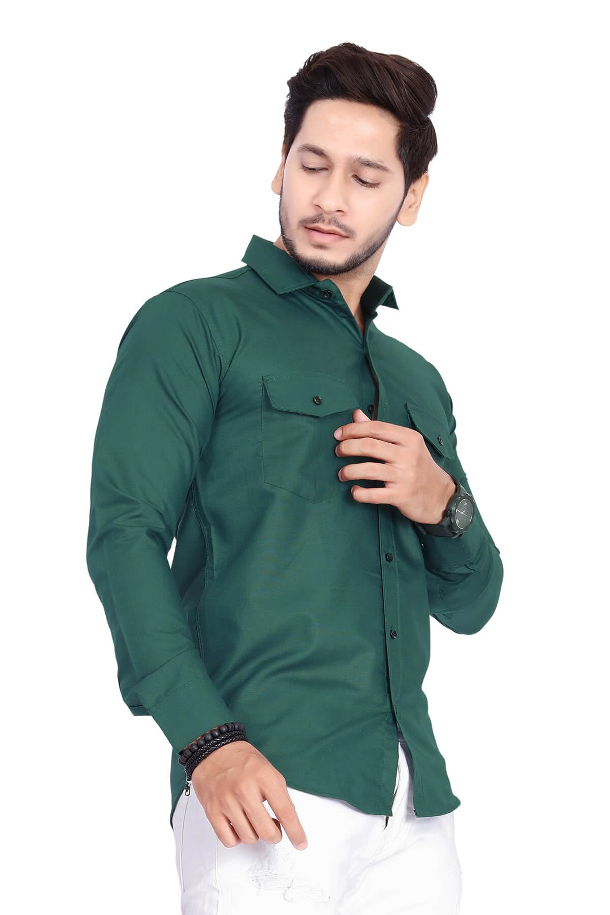Rebelify MenS Cotton Shirt With Pockets Full Sleeves Spread Collar Solid Pattern Botton Down Closure Regular Fit And Standard L