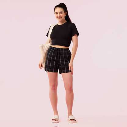 Enamor Womens Boxer Shorts (E7A1_Black / White Checks
