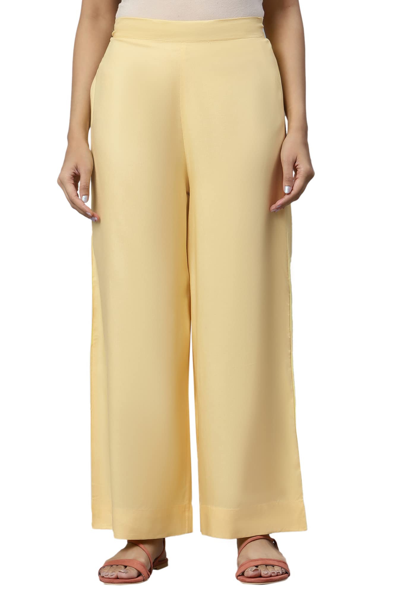 Aurelia Yellow Solid Palazzo Ethnic Bottomwear For Women