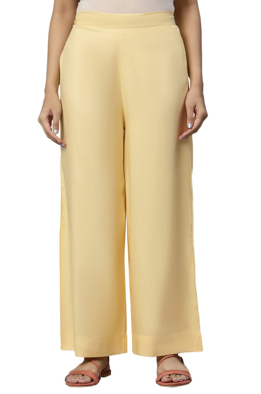 Aurelia Yellow Solid Palazzo Ethnic Bottomwear For Women