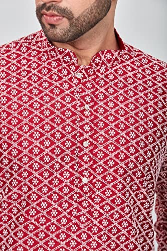 Be Active Cotton MenS Embroidered Lucknowi Red Kurta Set || Men Kurta Pajama || Men Kurta Pajama Set || Kurta Pajama For Men (R