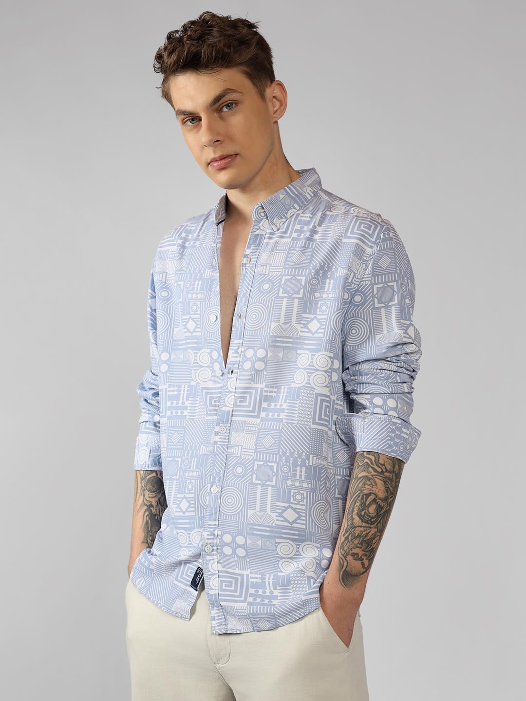 Dennis Lingo MenS| Blue| Full Sleeve| Spread Collar| Printed| Relaxed Fit| Casual Shirt