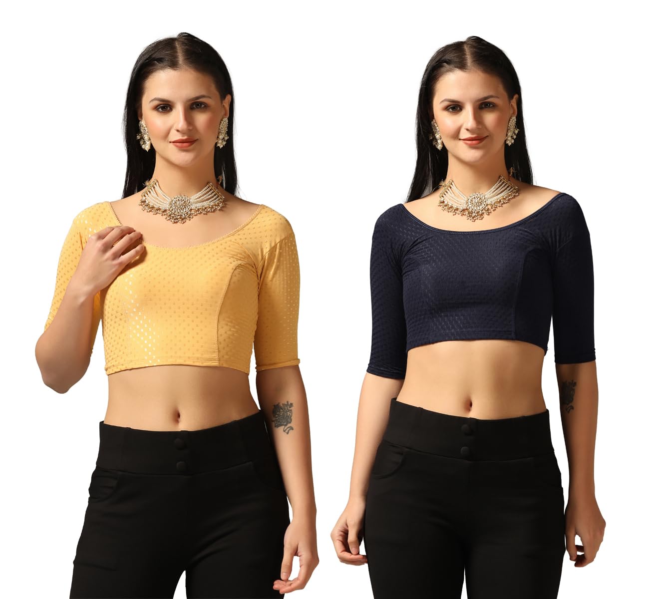 Tagdo Women'S Slim Fit Blouse Pack Of 2 (Combo-5058-Crm-Nvy-30)