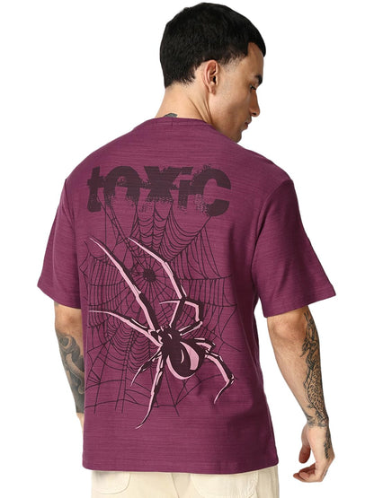 Bewakoof Air 1.0 Mens Graphic Printed Oversized Fit Half Sleeve Round Neck Cotton Slub T-Shirt_666735_Purple_M