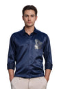 Indoprimo MenS Stylish Long Sleeve Satin Sequence Print Shirt Navy