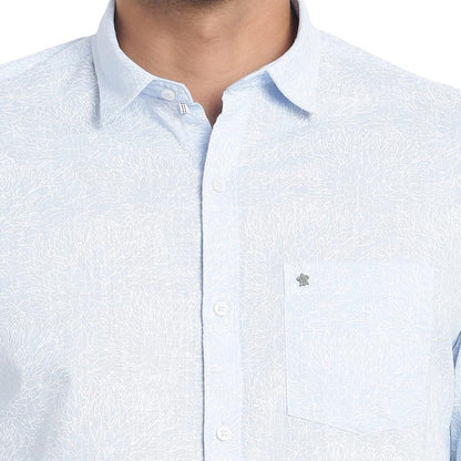 Turtle Men Pure Cotton Sky Blue Printed Slim Fit Casual Shirts