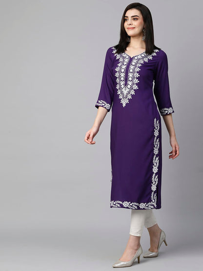 ANNI DESIGNER Women's Cotton Blend Chikankari Embroidered Straight Kurta