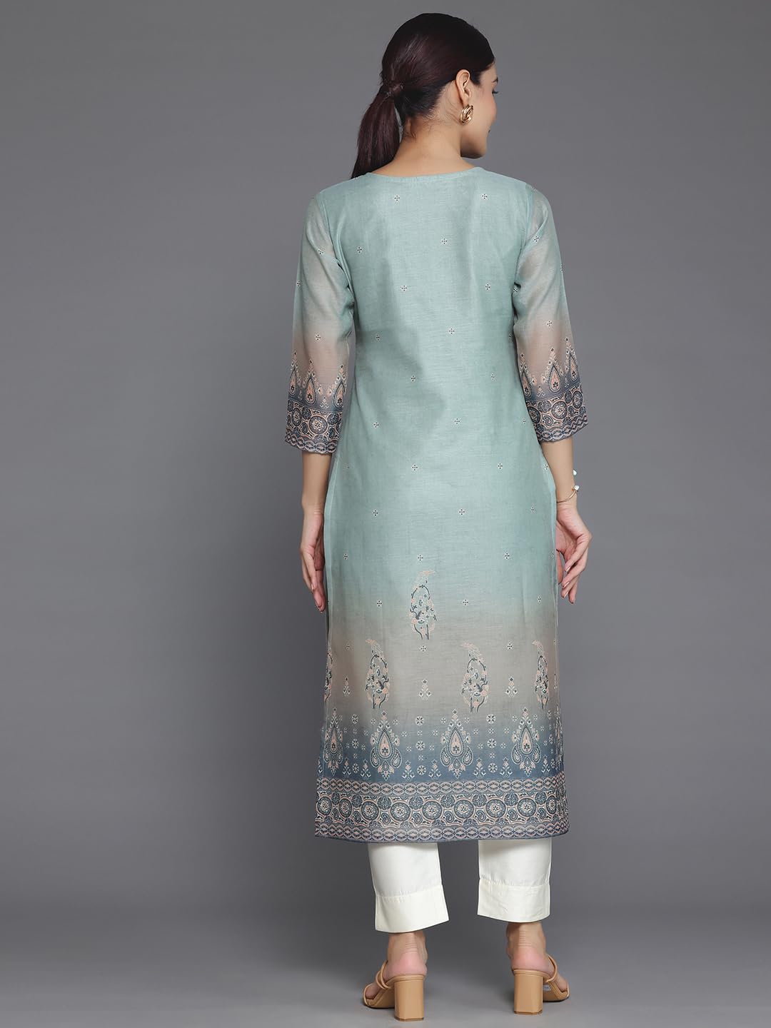 Libas Grey Embellished Chanderi Silk Straight Kurta