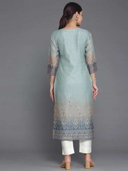 Libas Grey Embellished Chanderi Silk Straight Kurta