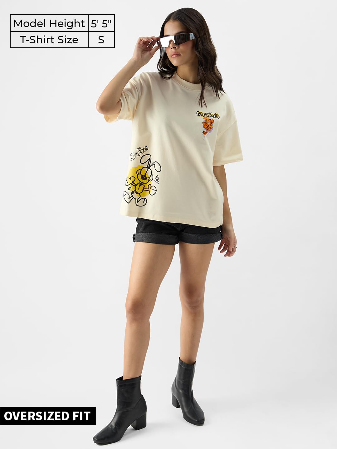 The Souled Store Official Garfield: Attitude Women and Girls Oversize Fit Half Sleeves Graphic Printed Cotton Beige Color T-Shir