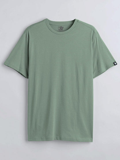 The Souled Store Men Sage Green Solid T-Shirts