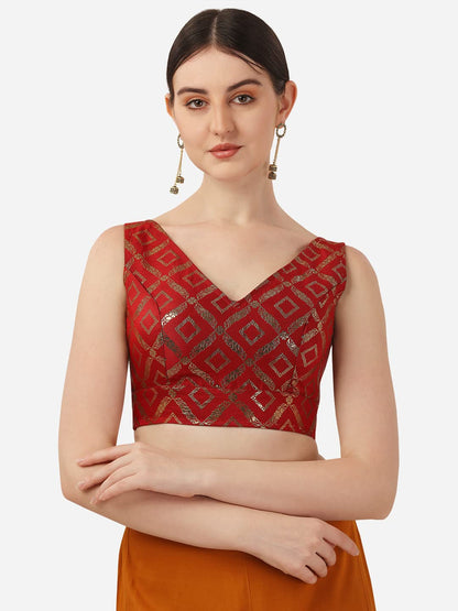 OOMPH! Womens Indian Ethnic Wear Designer Zari Work V Neck Sleeveless Blouse for Saree or Lehnga and BlousePalazzos or Skirts f