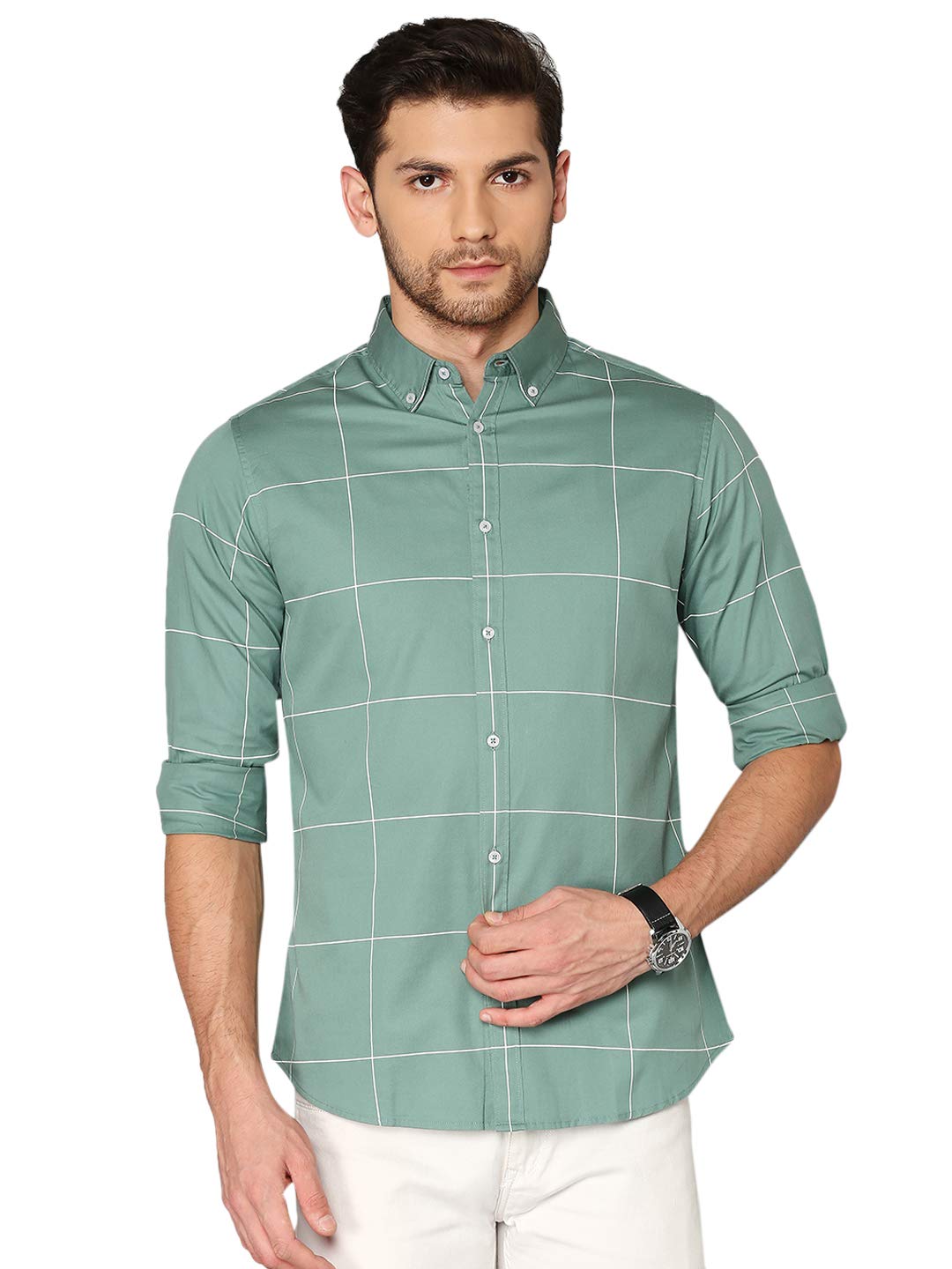 Dennis Lingo MenS Cotton Full Sleeves Checkered Button Down Slim Fit Cotton Casual Shirt