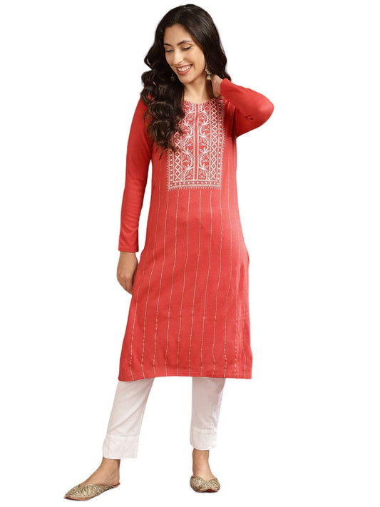 rangita Coral Acrylic Calf Length Printed Straight Kurti for Women | Kurta for Women