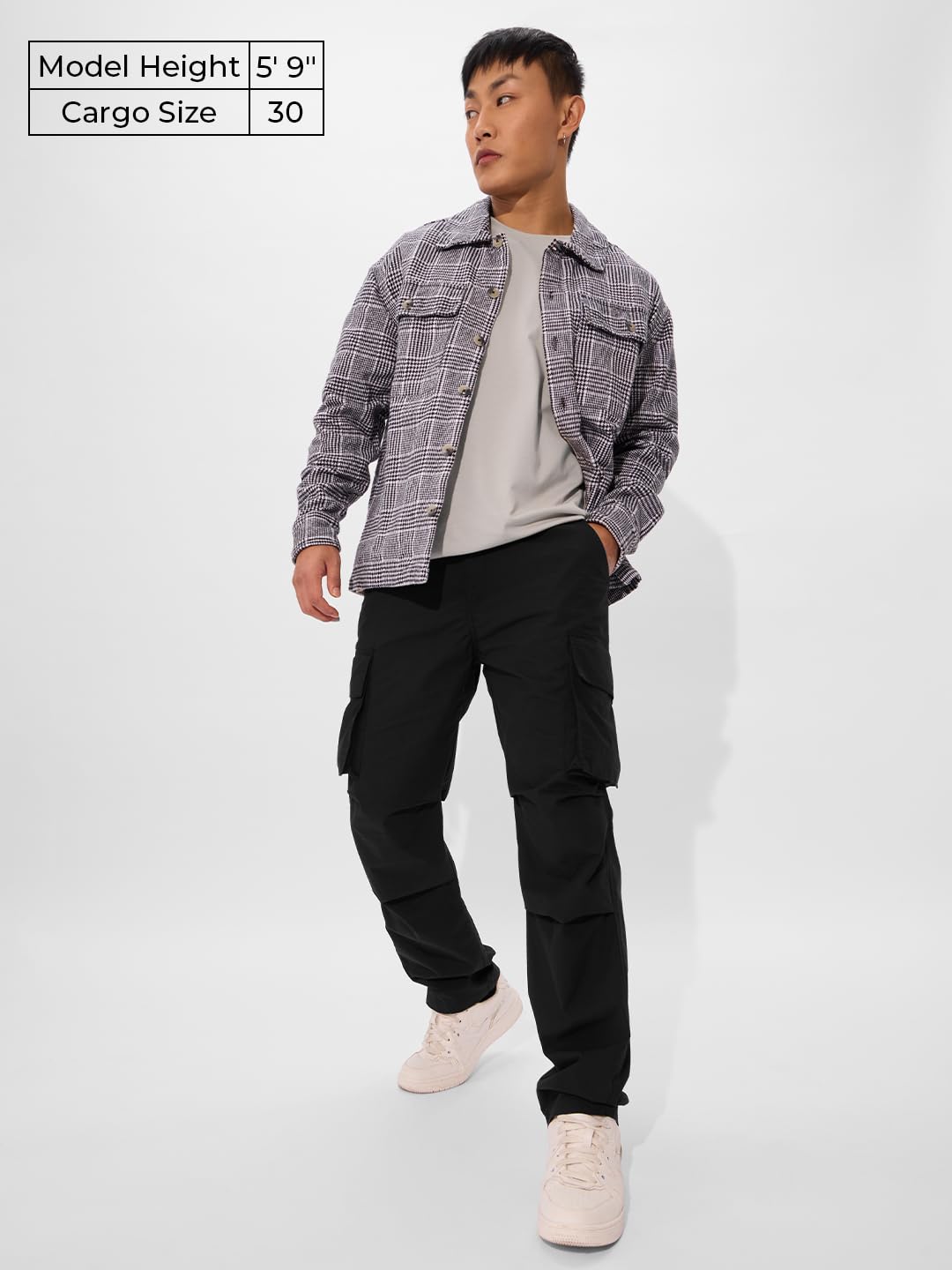 The Souled Store Solids: Ink Black Men and Boys Buttoned Cotton Straight Fit Parachute Pants