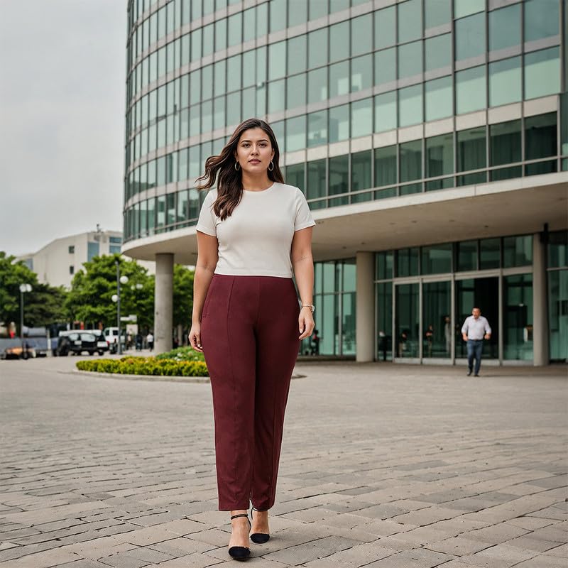 BlissClub Women The Ultimate High Rise Straight Pants|Trousers for Women|Straight Fit|Pintuck Design|Polyester,Purple