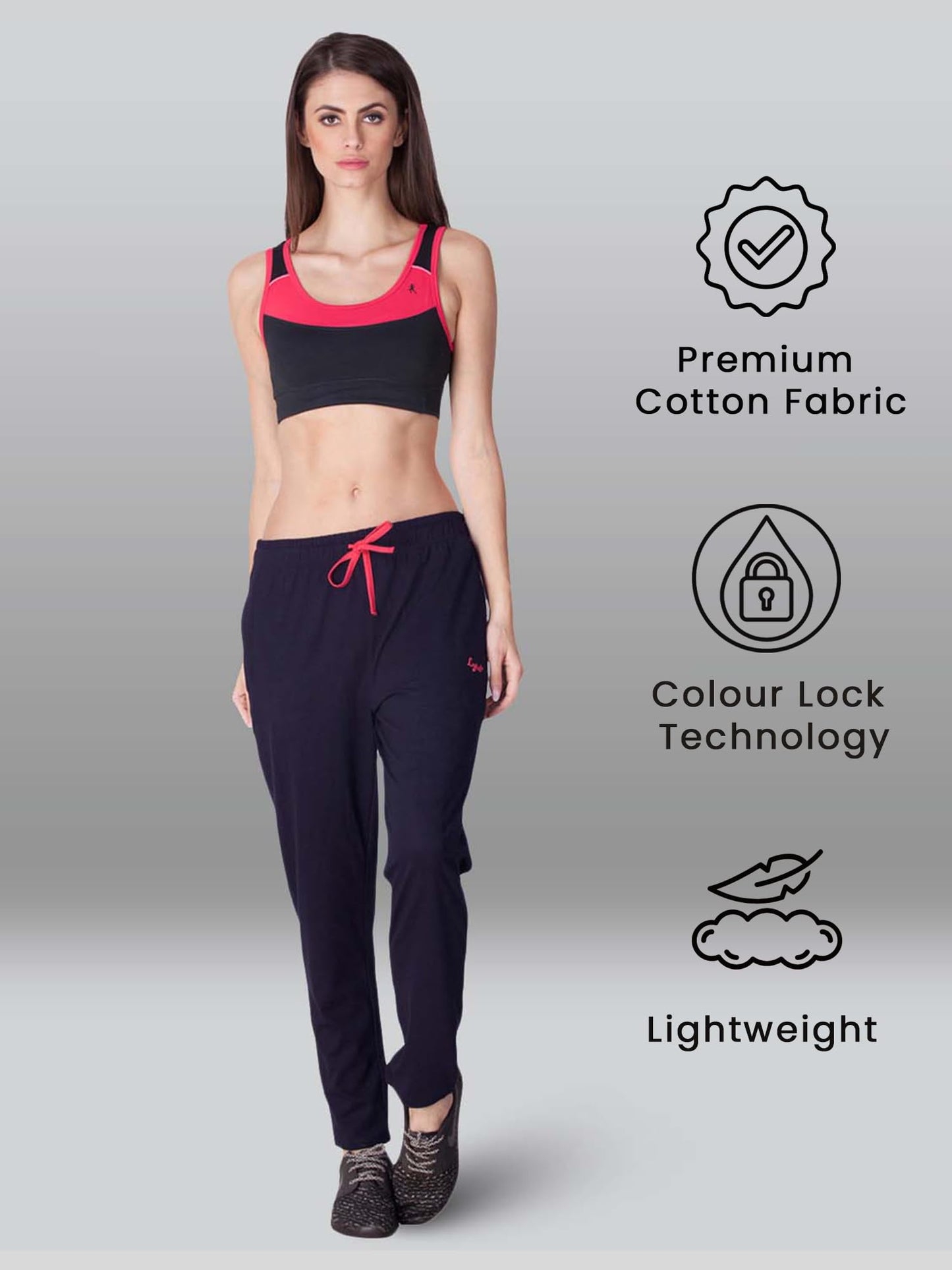 Lyra Womens Regular Fit Gym Track Pants With 2 Side Pockets 4 Way Stretchable Navy