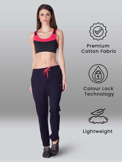 Lyra Womens Regular Fit Gym Track Pants With 2 Side Pockets 4 Way Stretchable Navy
