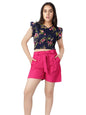 Naughty Ninos Girls Navy Blue Floral Printed Top With Maroon Shorts(Nn00681Drs_Navy Blue_14-15 Years)