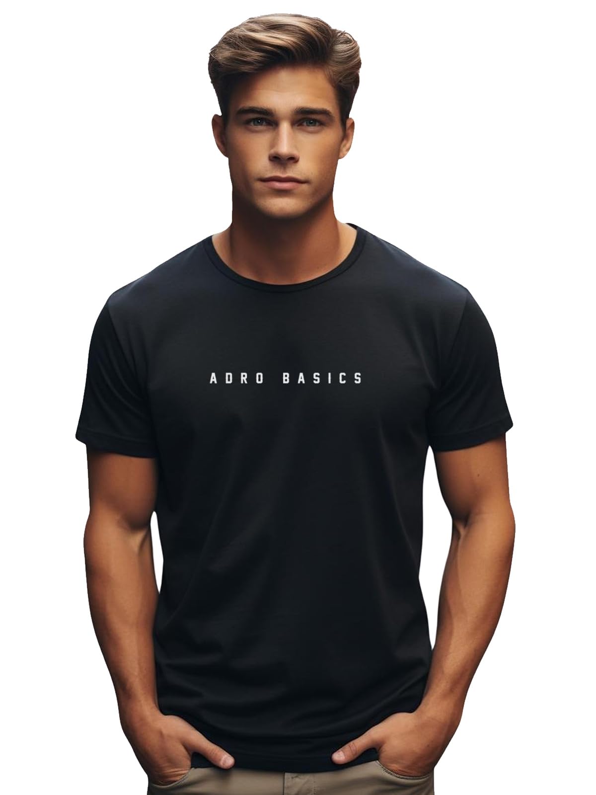 ADRO Men's Solid Regular Fit T-Shirt (RN24-AR2-BL_Black
