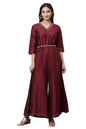 Aurelia Women Magenta Solid Yarn Dyed Viscose Poly Straight Jumpsuit