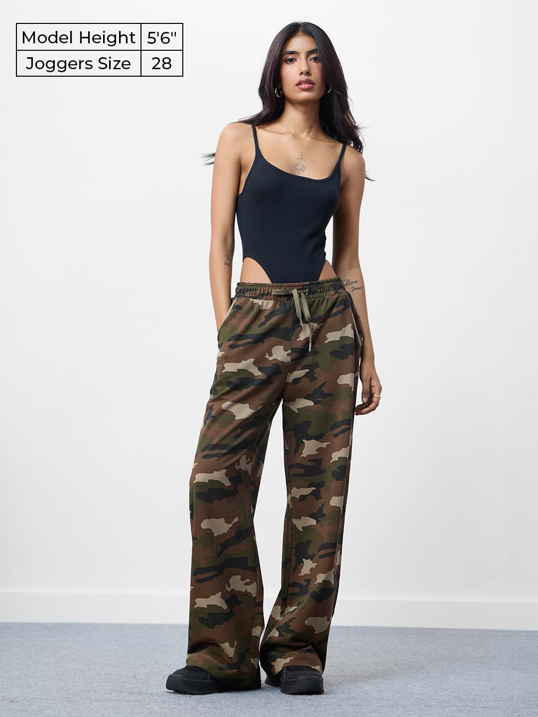 The Souled Store Sable Women and Girls Drawstringed Brown Camouflage Baggy Fit Cotton Flared Joggers