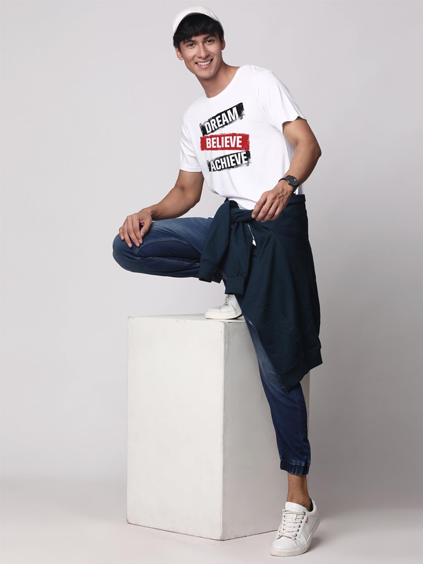 ADRO Men's Solid Regular Fit T-Shirt (RN24-DBA-WH_White