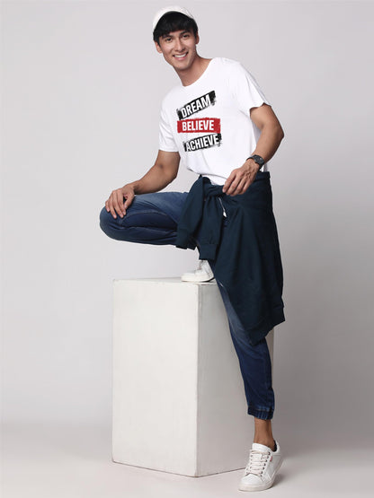 ADRO Men's Solid Regular Fit T-Shirt (RN24-DBA-WH_White