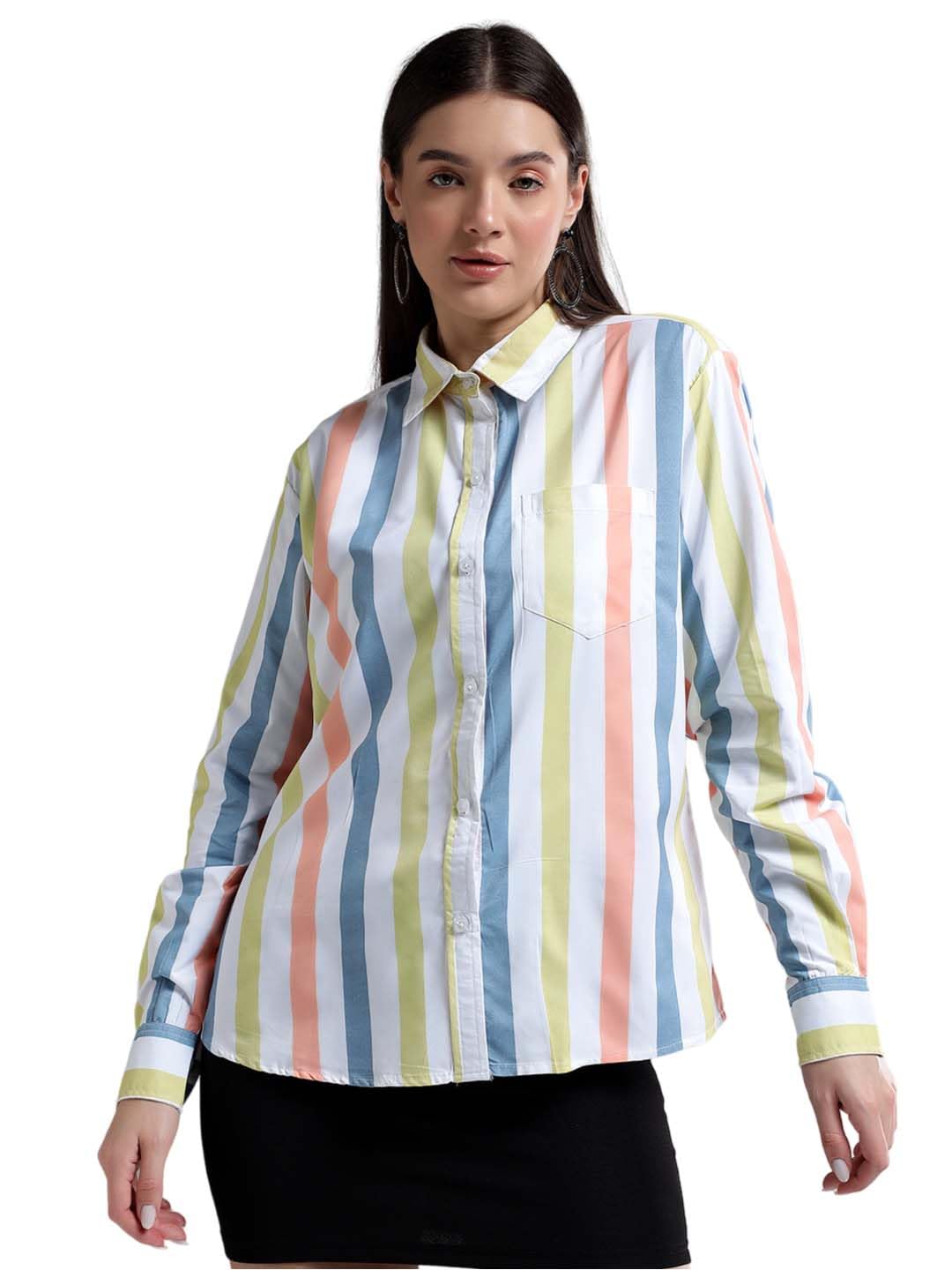Kotty WomenS Striped Looking Spread Collar Shirts(Multicolor,S)