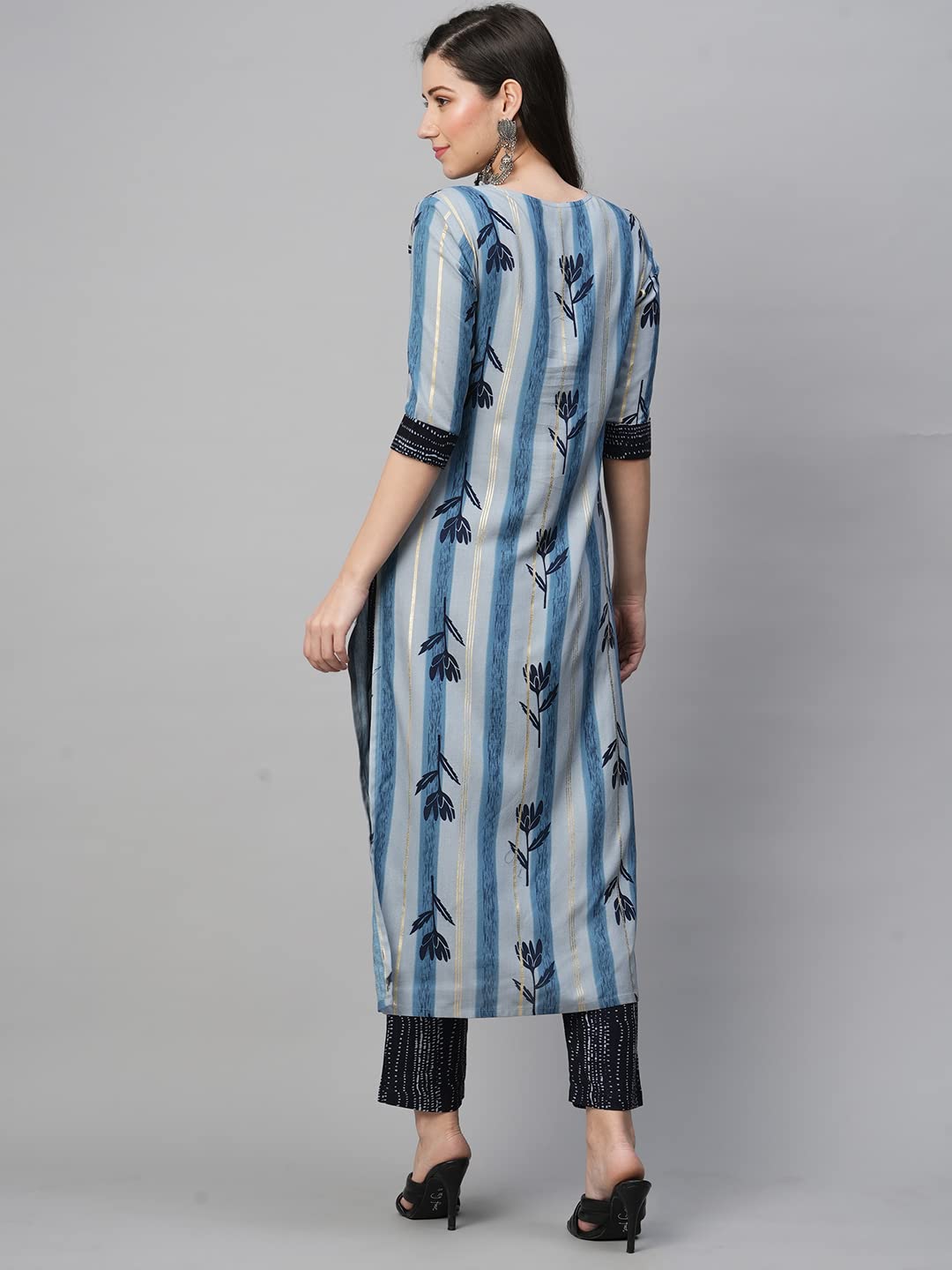 GoSriKi Women's Cotton Blend Straight Printed Kurta with Pant (Dania-Nw-GS)