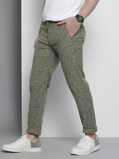The Indian Garage Co Men Slim Fit Solid Mid-Rise Jogger Trousers Olive