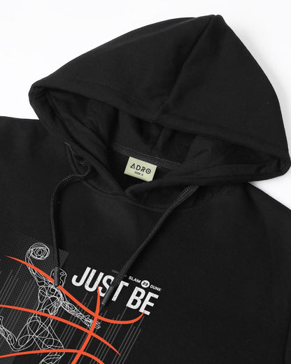 ADRO Men's Cotton Blend Neck Hooded Sweatshirt (H24-BCL-BL_Black