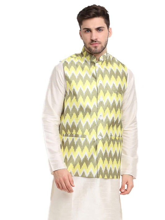 Jompers Mens Ikat Printed Nehru Jacket