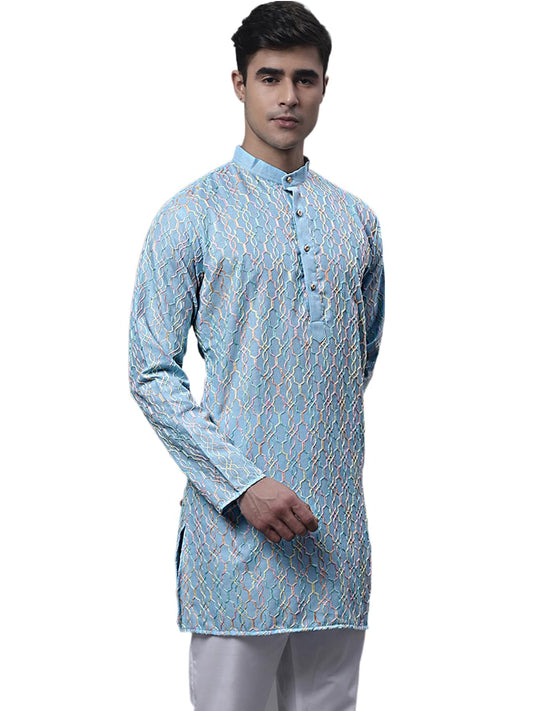 Jompers Mens Multi Coloured Embroidered Straight Kurta