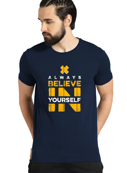 ADRO Mens Believe in Your Self Printed T-Shirt (Navy Blue)