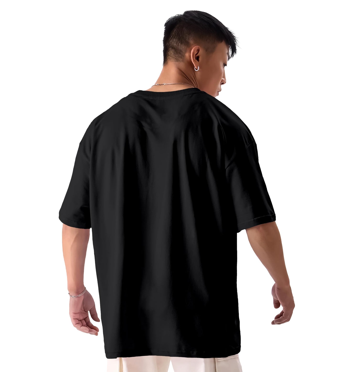 SHODOX 100% Cotton Oversized Fit Half Sleeve Tshirt for Men - Drop Shoulder Front & Back Printed T-Shirt for Mens (Pack of 1)