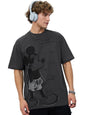 The Souled Store Disney: Mickey Mouse Men and Boys Short Sleeves Round Neck Black Graphic Printed Cotton Oversized T-Shirts
