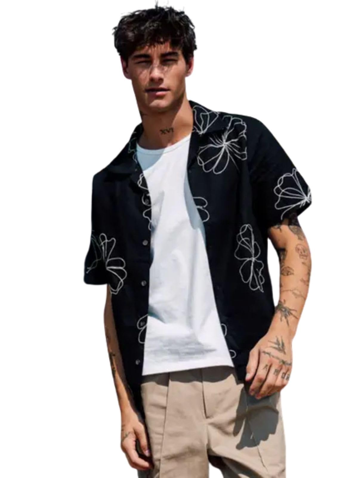 Greciilooks For Casual Stylish Embroidery Regular Formal Shirt | MenS Solid Slim Fit (Gl-Ms-6218_Black 01