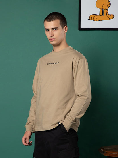 Bewakoof X Official Garfield Merchandise Mens Its Monday Again Graphic Print 100% Cotton T-Shirt - Oversized Fit, Round Neck,