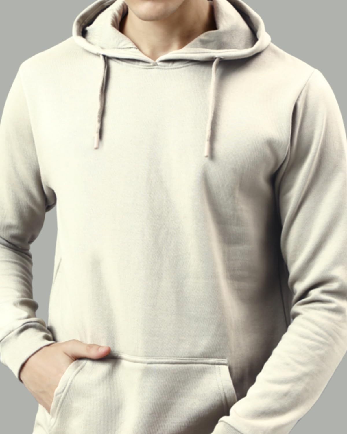 ADRO Mens Cotton Neck Hooded Sweatshirt (H24-PLN-WS_White Sand