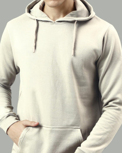 ADRO Mens Cotton Neck Hooded Sweatshirt (H24-PLN-WS_White Sand