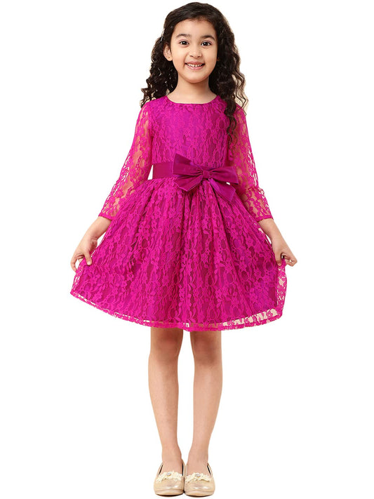 A.T.U.N. Girls Double Bow Dress Fuchsia
