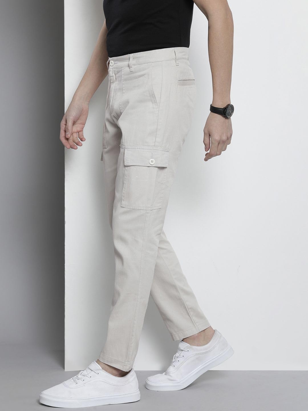 The Indian Garage Co Men Slim Fit Solid Mid-Rise Cargos