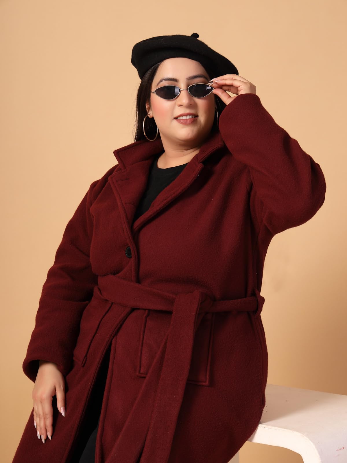 Rigo Cotton Full Sleeves Plus Size Long Overcoat for Women | Plus Size, Lapel Collar Womens Jacket | Winter Wear Over Coat for