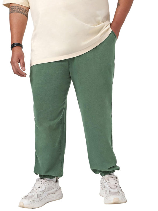 Bewakoof Air 1.0 Mens Self Design Oversized Fit Cotton Terry Plus Size Joggers_646439_Green_5XL